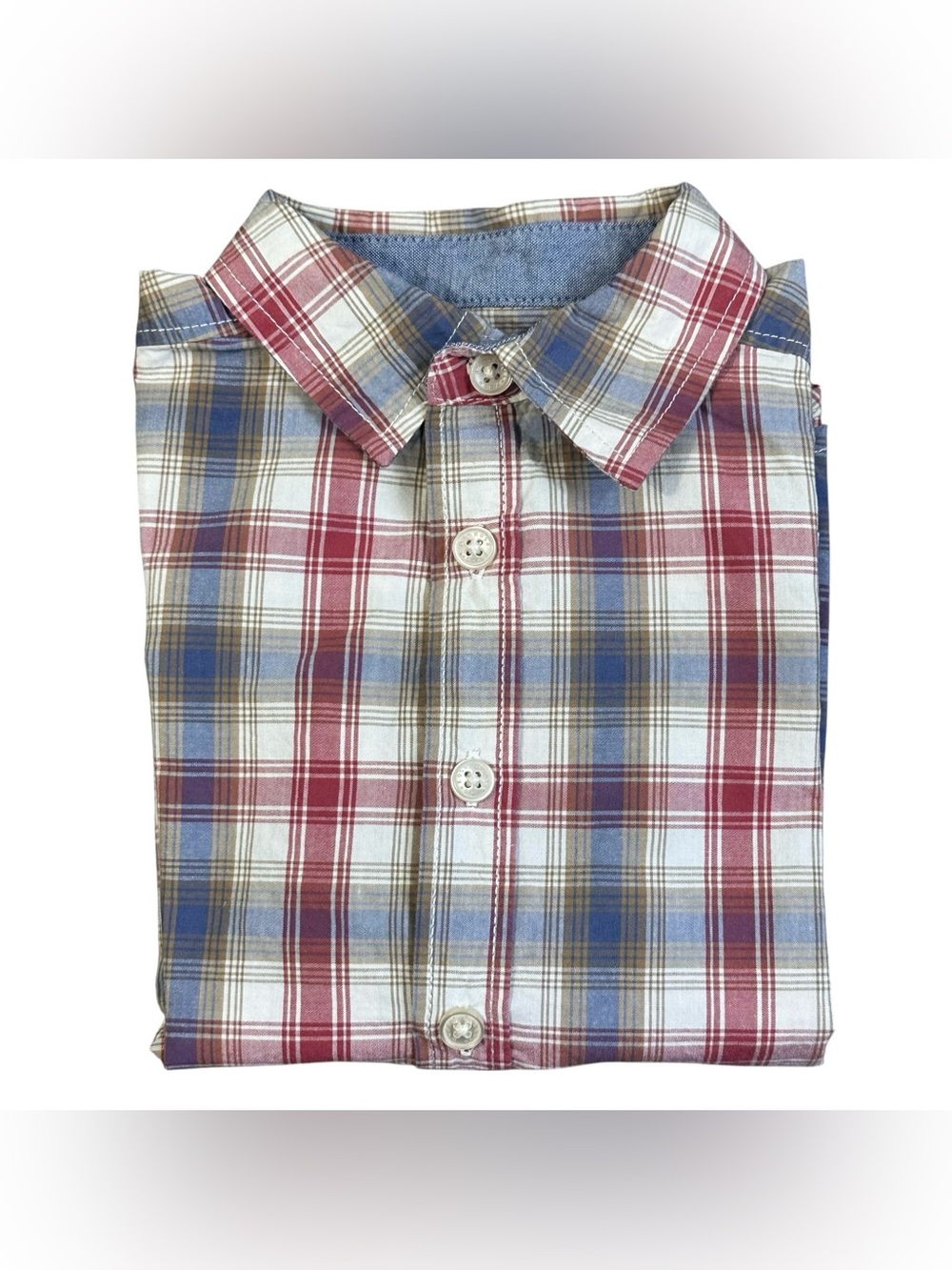 OshKosh B’gosh Toddler Boys Plaid Button Front Long Sleeve Shirt 3T Red Blue